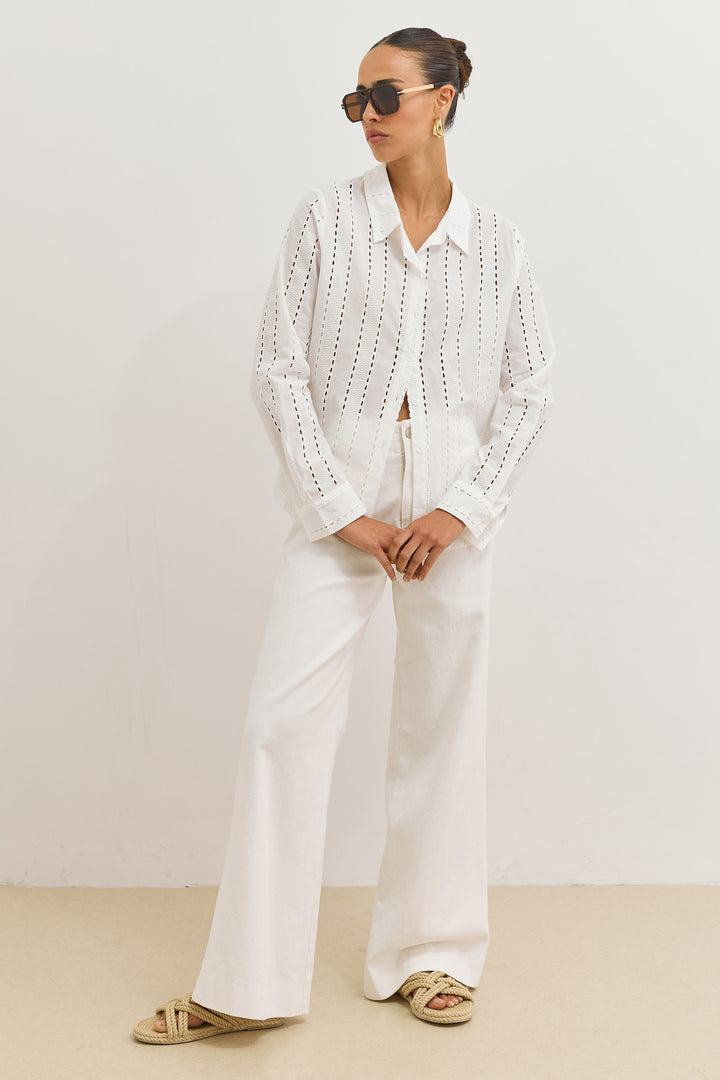 מכנסי דנים צ'ארלי כיסים קדמיים | לבן