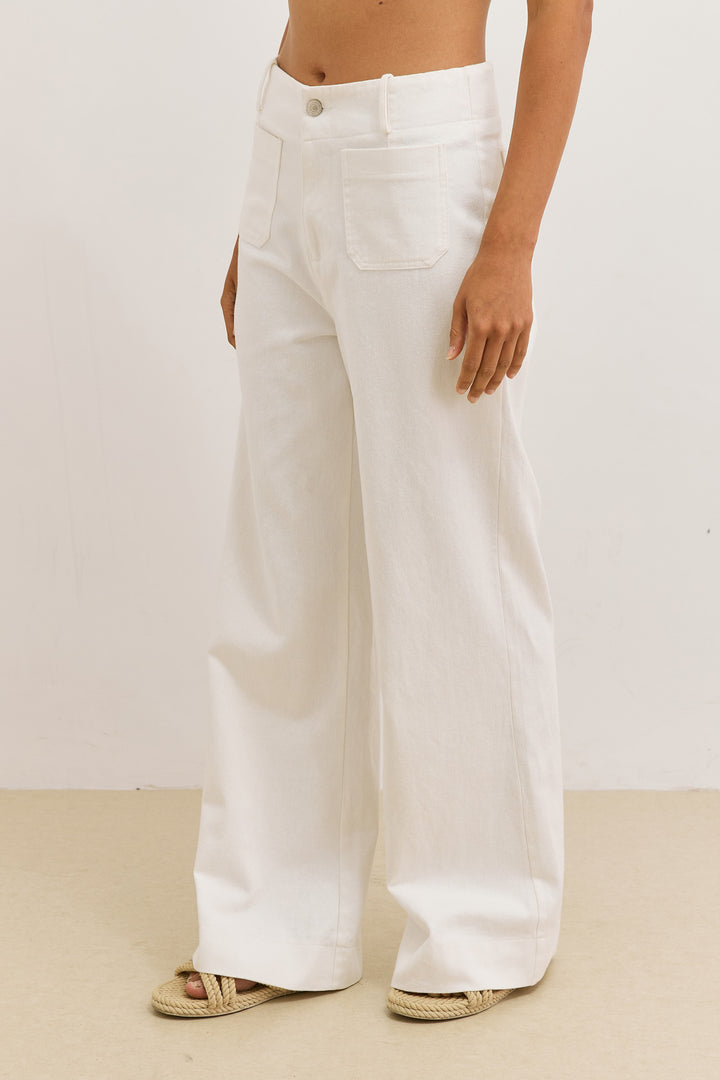 מכנסי דנים צ'ארלי כיסים קדמיים | לבן