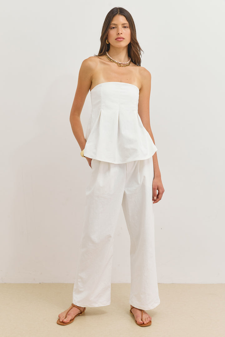 טופ סטרפלס כריסטה בשילוב קפלים | לבן