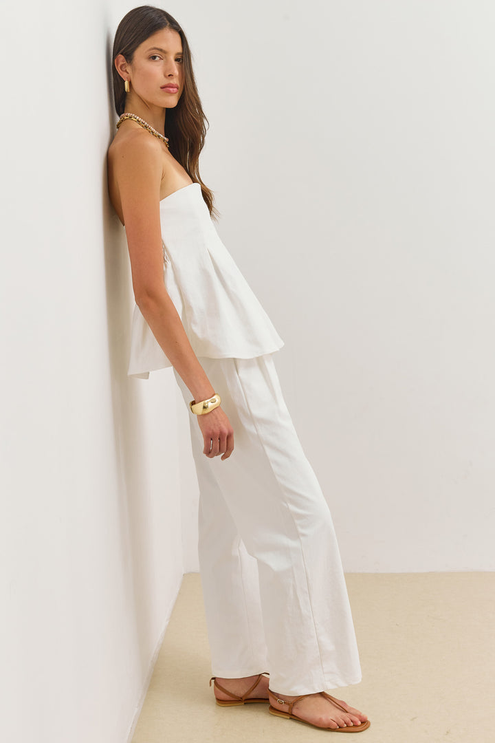 טופ סטרפלס כריסטה בשילוב קפלים | לבן