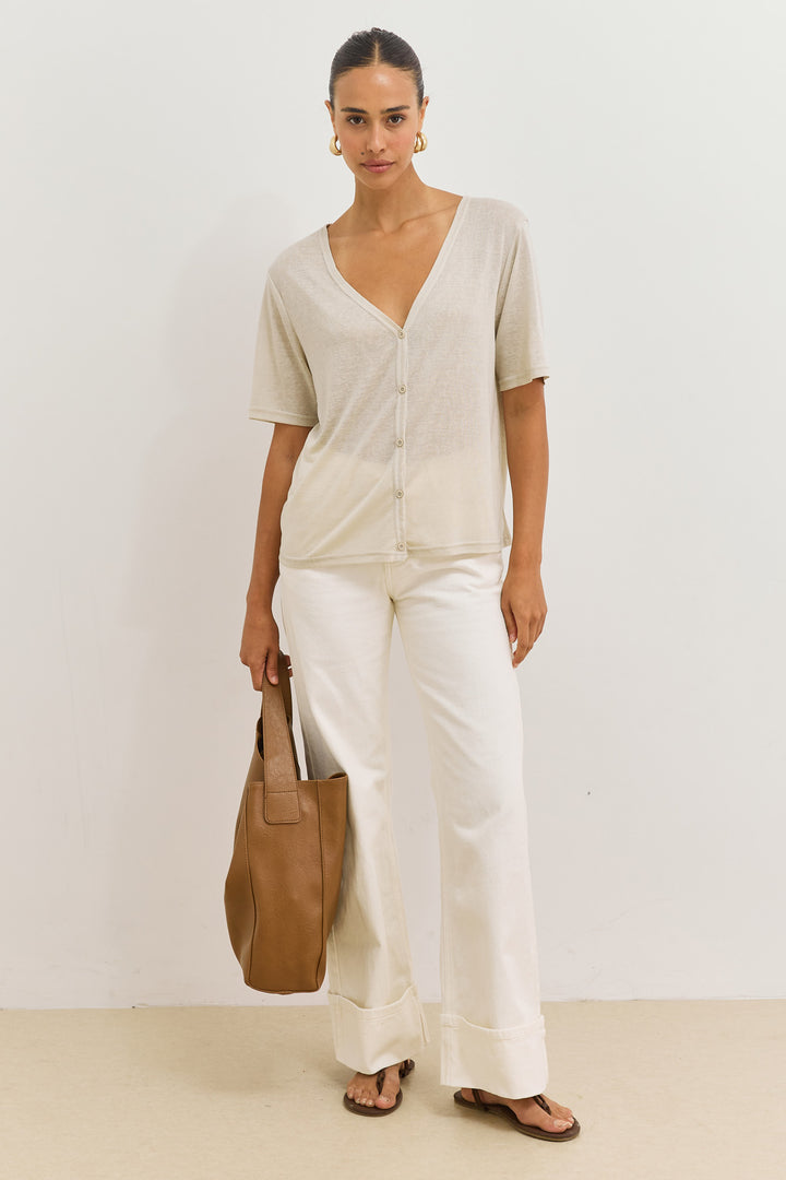 חולצת כפתורים בילי מחשוף וי | אבן