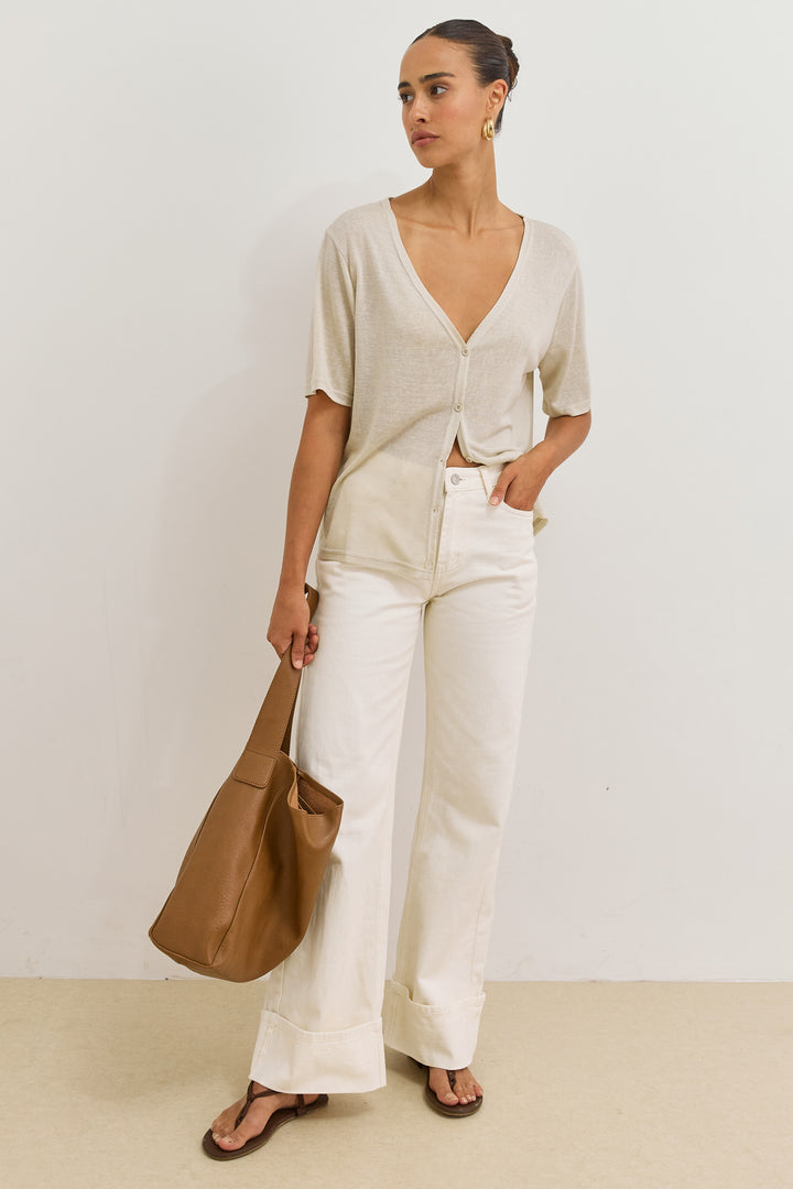 חולצת כפתורים בילי מחשוף וי | אבן