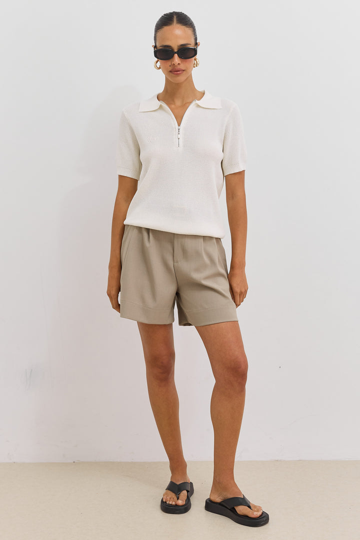 חולצת צווארון מונקו סריג דק | שמנת