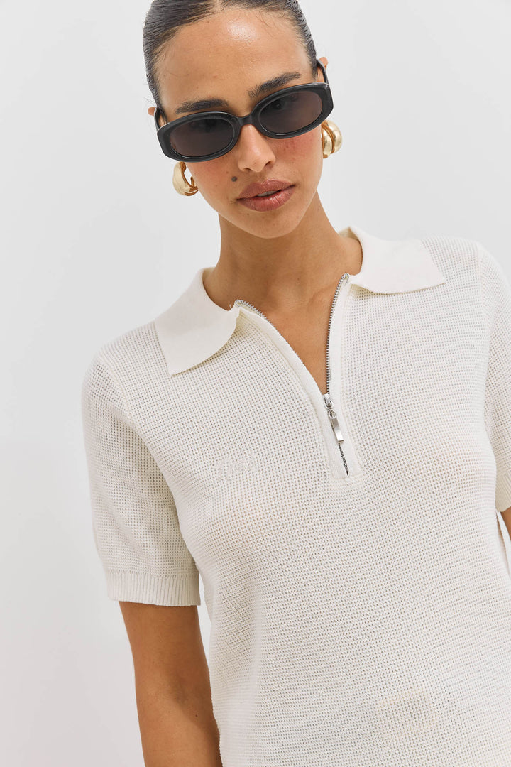 חולצת צווארון מונקו סריג דק | שמנת