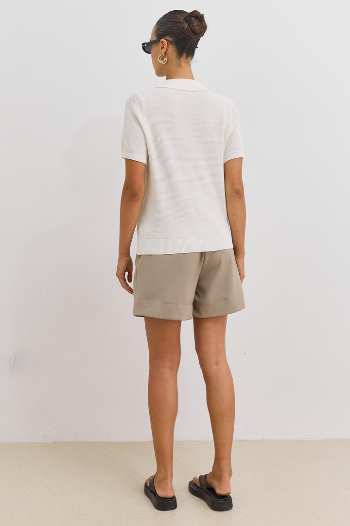 חולצת צווארון מונקו סריג דק | שמנת