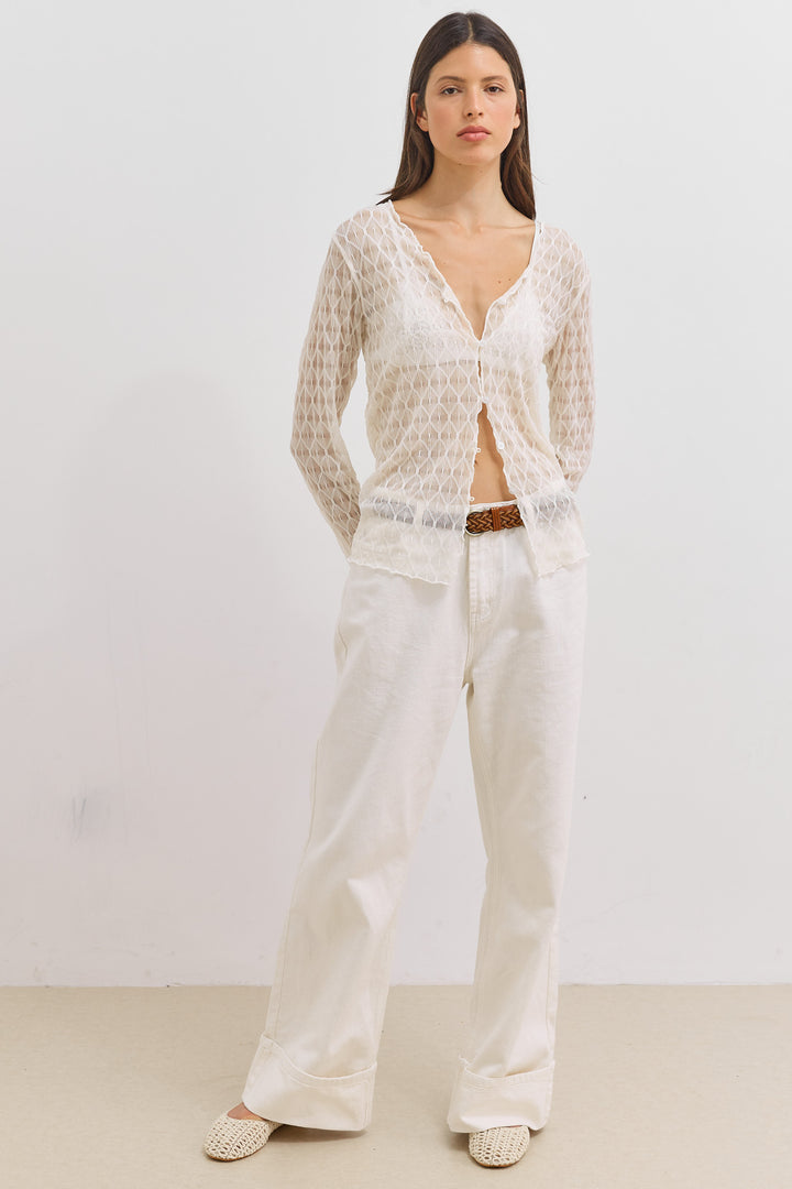 חולצת כפתורים מרגרט שקפקפה | שמנת