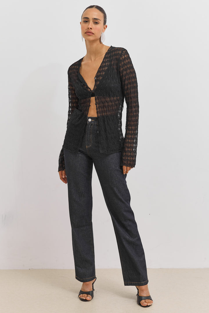 חולצת כפתורים מרגרט שקפקפה | שחור