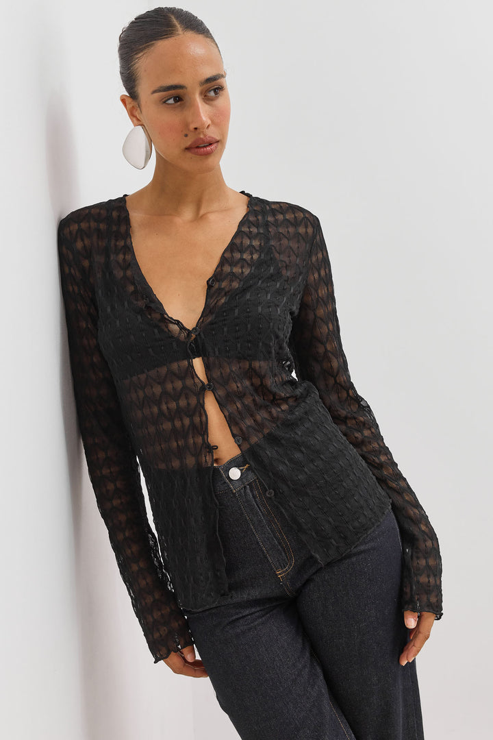 חולצת כפתורים מרגרט שקפקפה | שחור