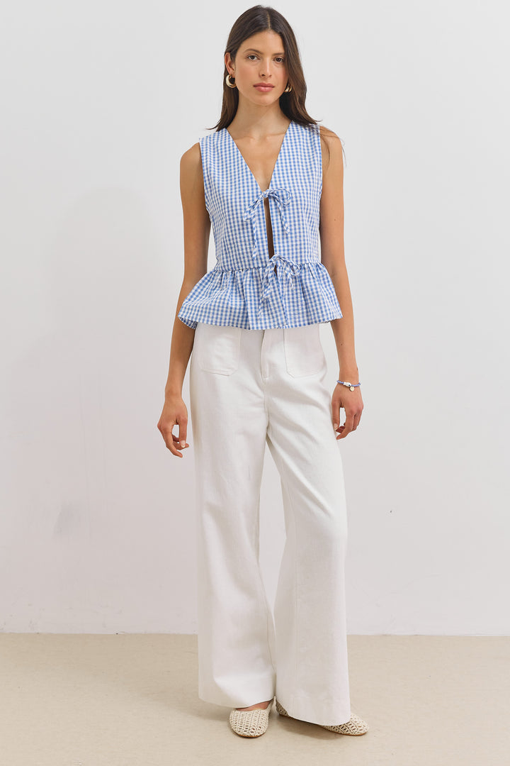 חולצת מרגו פפלום הדפס משבצות | כחול/לבן