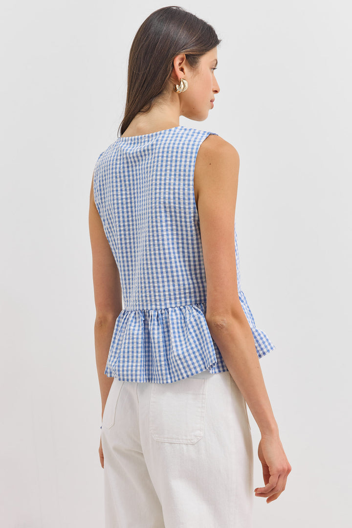 חולצת מרגו פפלום הדפס משבצות | כחול/לבן