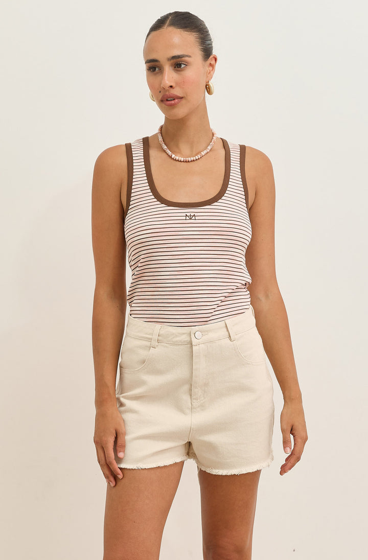 גופיית בלה סטרייפס | ורוד/חום