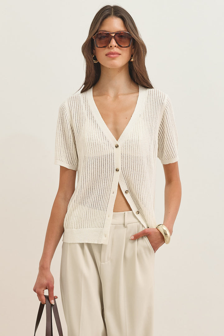 חולצת סריג צ'ארלס בשילוב כפתורים | שמנת