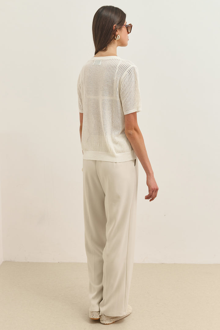 חולצת סריג צ'ארלס בשילוב כפתורים | שמנת