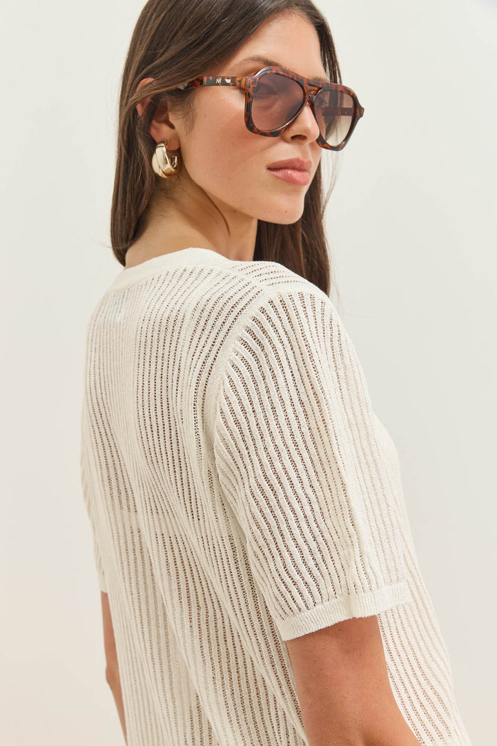 חולצת סריג צ'ארלס בשילוב כפתורים | שמנת