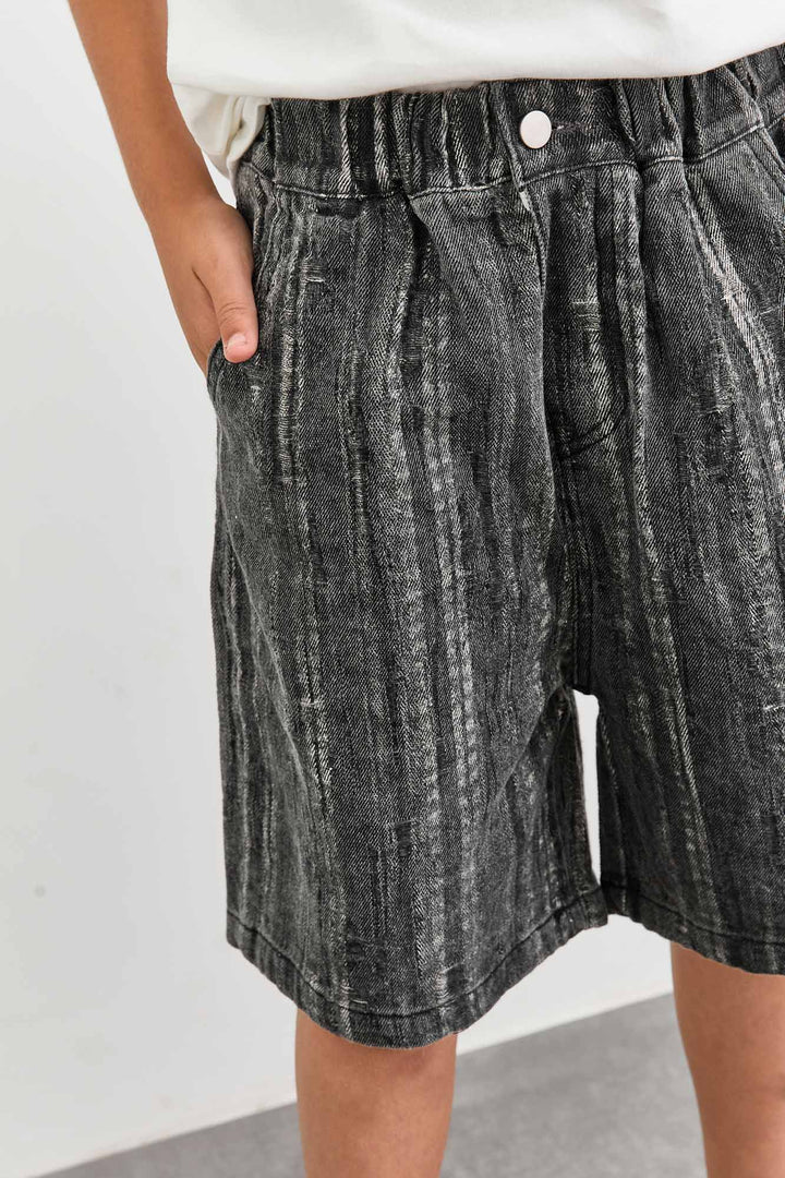 ג'ינס ברמודה גריי בד משופשף | שחור