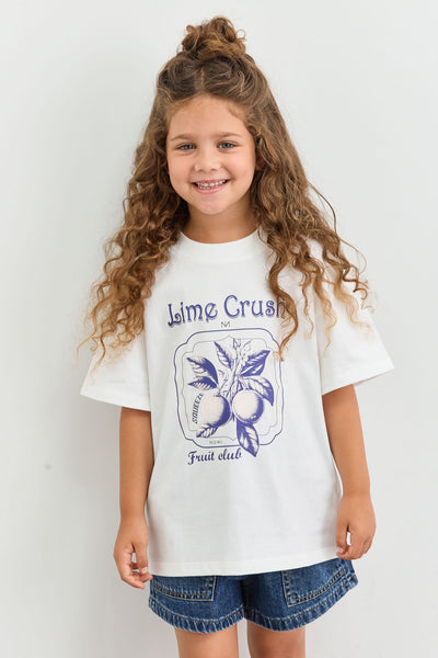 טי שירט אוברסייז עם הדפס ומפתח בגב | לבן