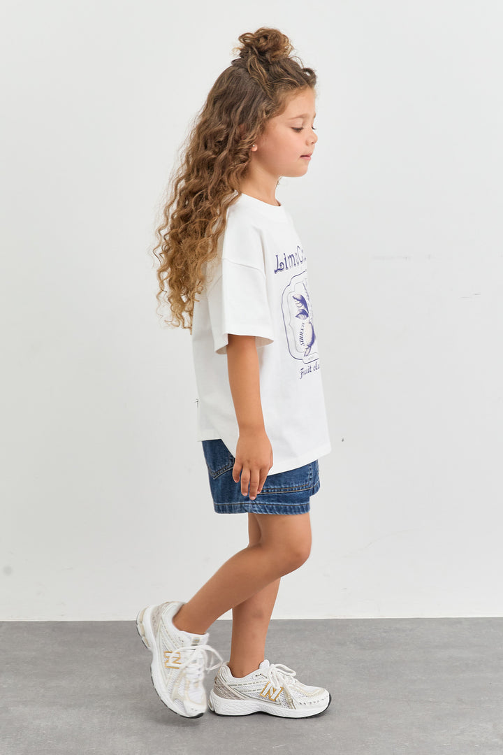 טי שירט אוברסייז עם הדפס ומפתח בגב | לבן