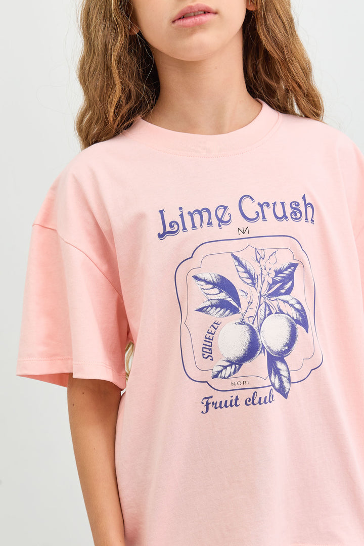 טי שירט אוברסייז עם הדפס ומפתח בגב | ורוד