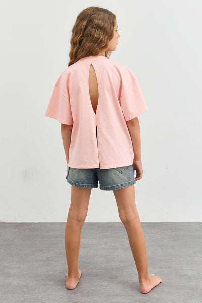 טי שירט אוברסייז עם הדפס ומפתח בגב | ורוד