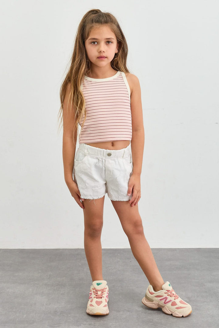 גופיית ריב דוגמת פסים | לבן/ורוד