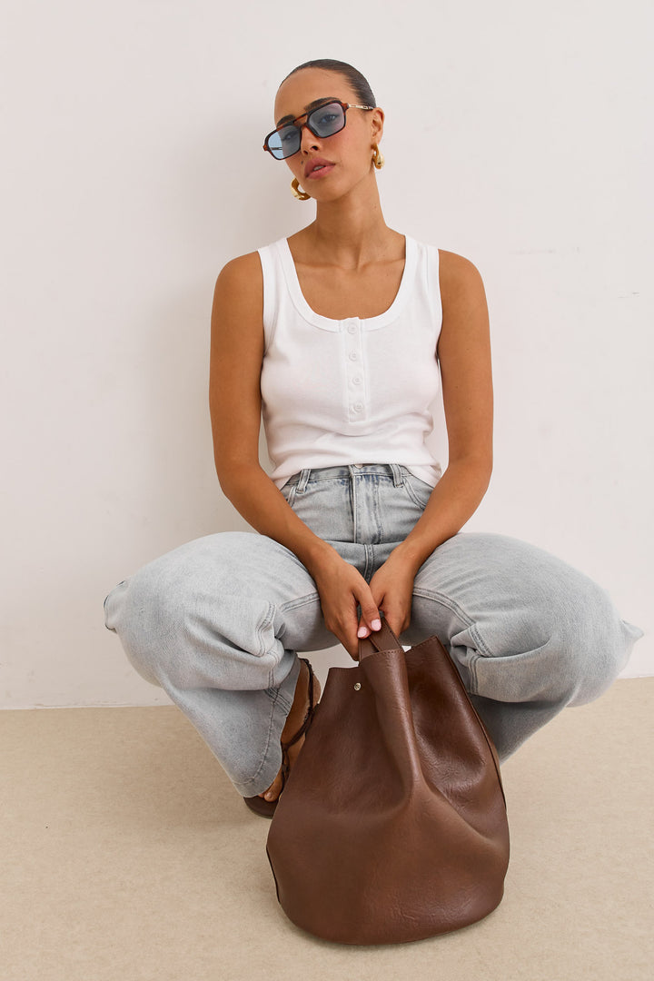 גופיית בייסיק האני כפתורים | לבן