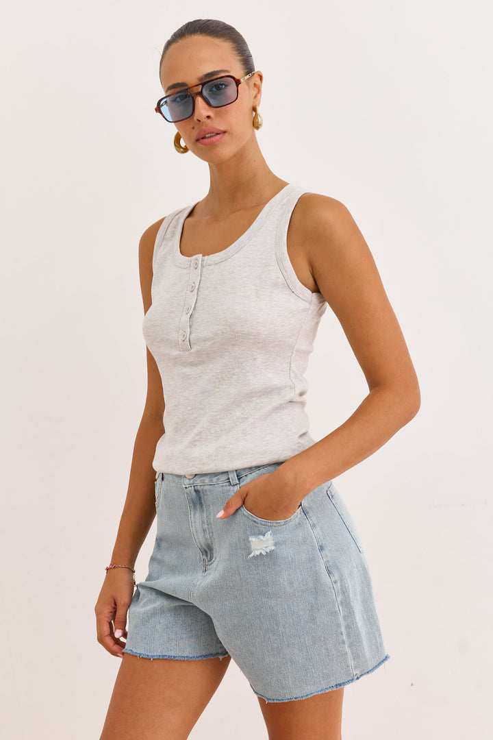 גופיית בייסיק האני כפתורים | אפור בהיר