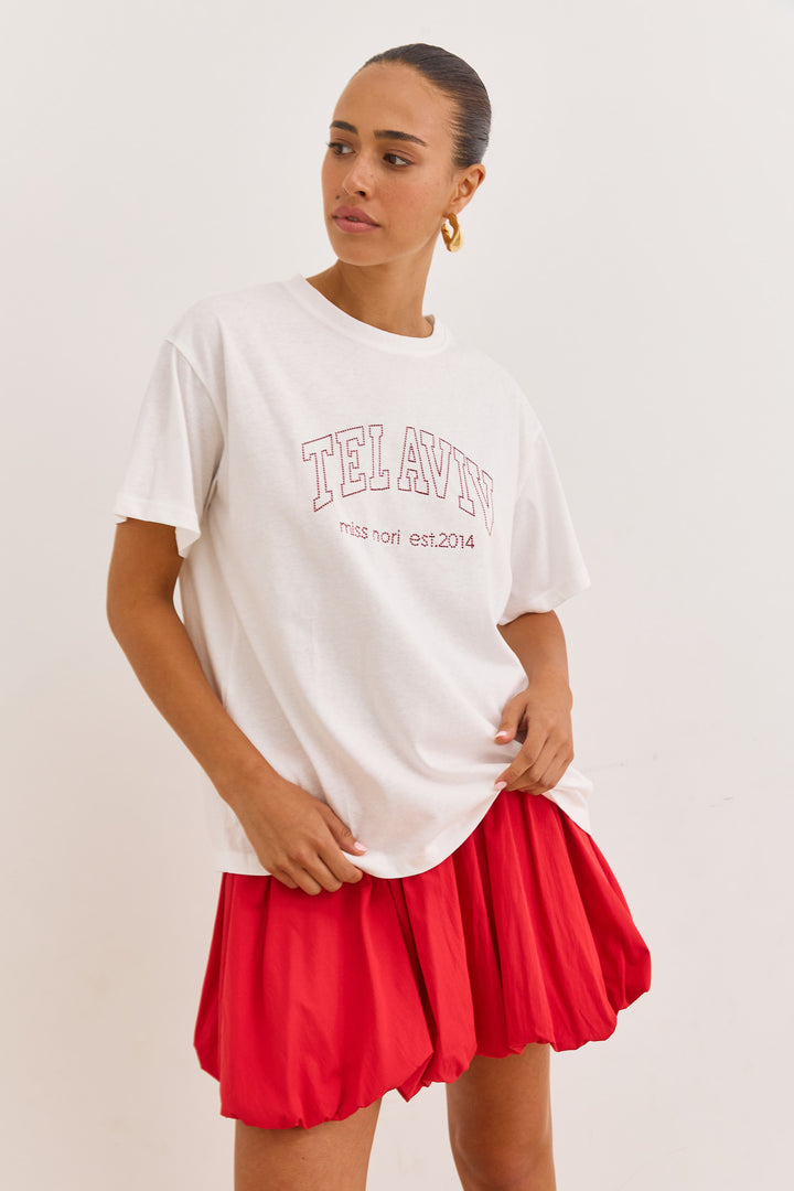 טי שירט TLV בשילוב רקמה | לבן