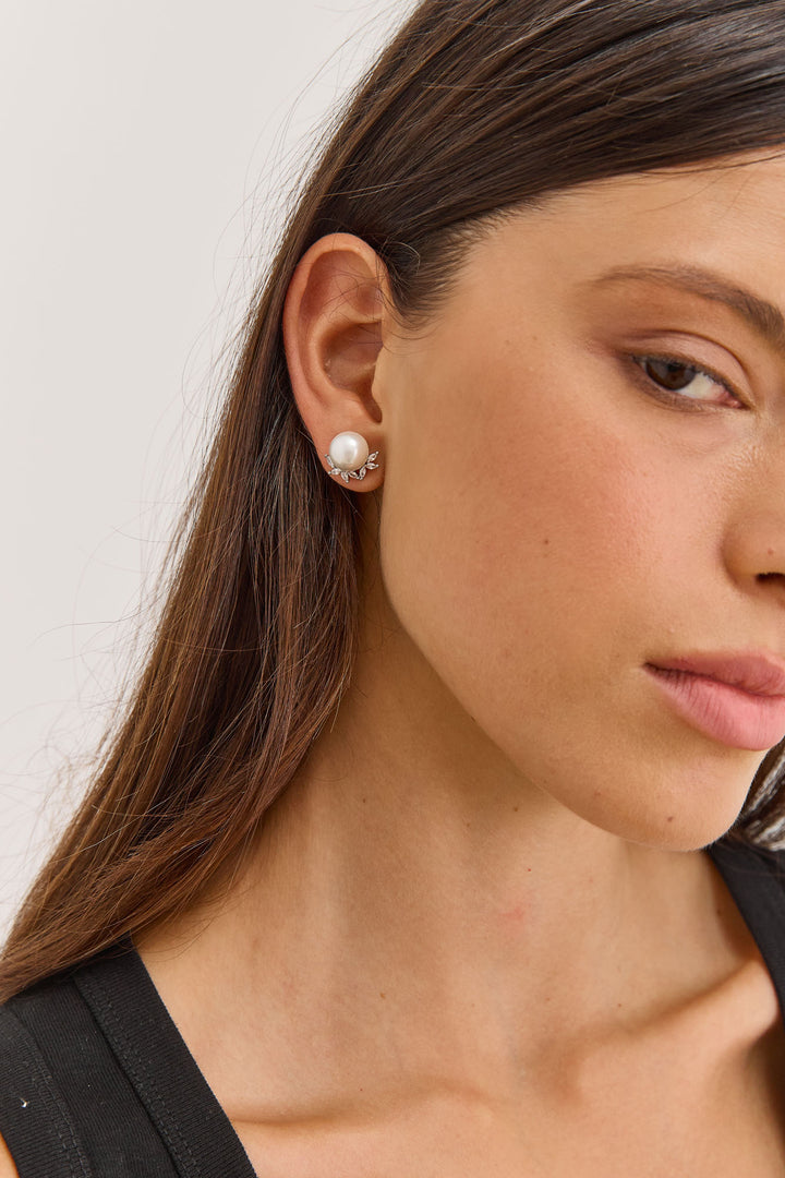 עגילי פנינה בשילוב אבנים | כסף