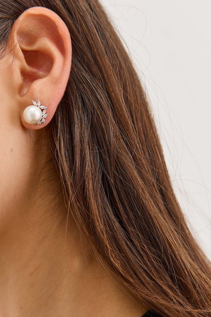 עגילי פנינה בשילוב אבנים | כסף