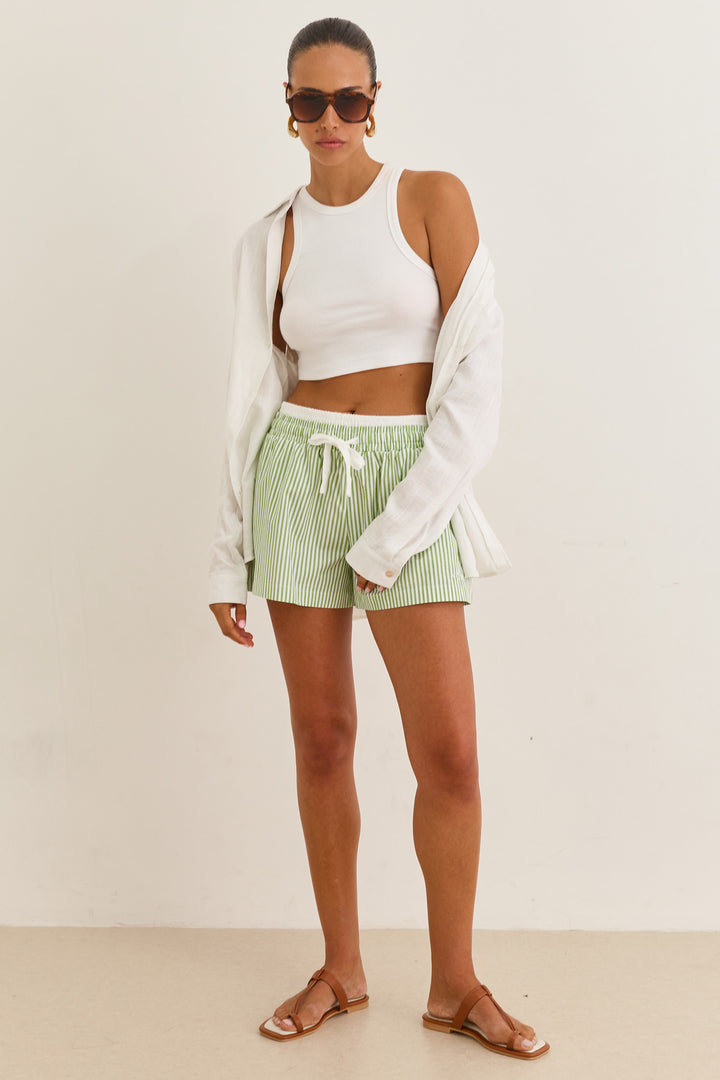 שורטס פסים טנסי גומי במותן | ירוק/לבן
