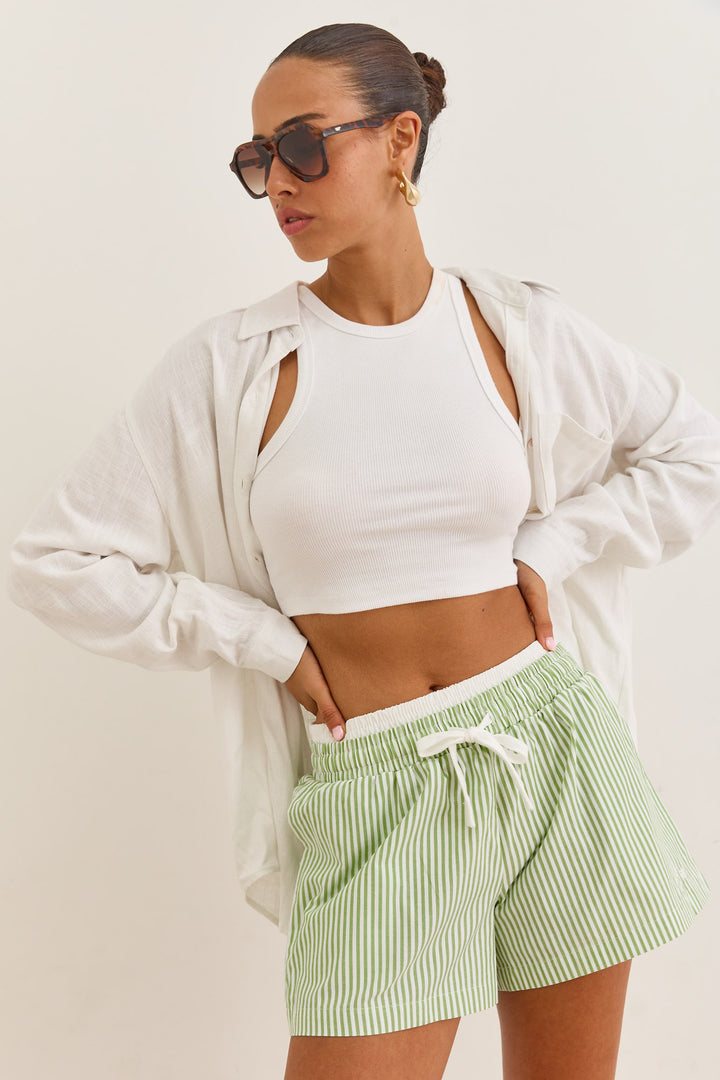 שורטס פסים טנסי גומי במותן | ירוק/לבן