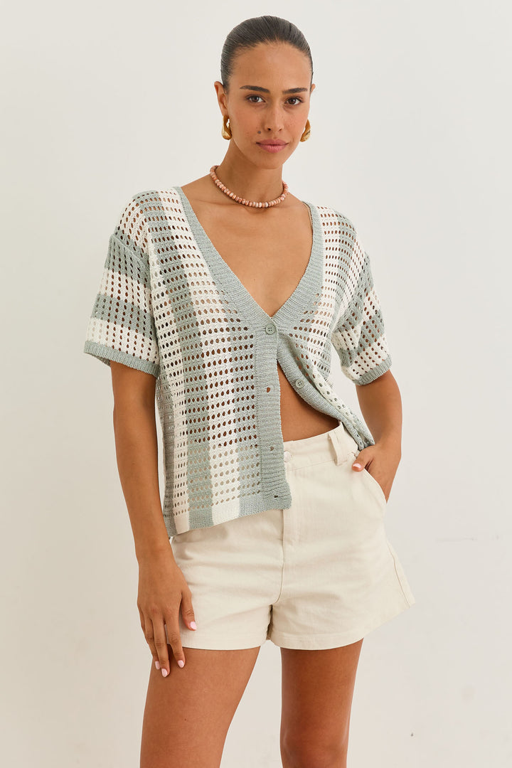 מכופתרת קרושה קלארו סטרייפס | ירוק/לבן