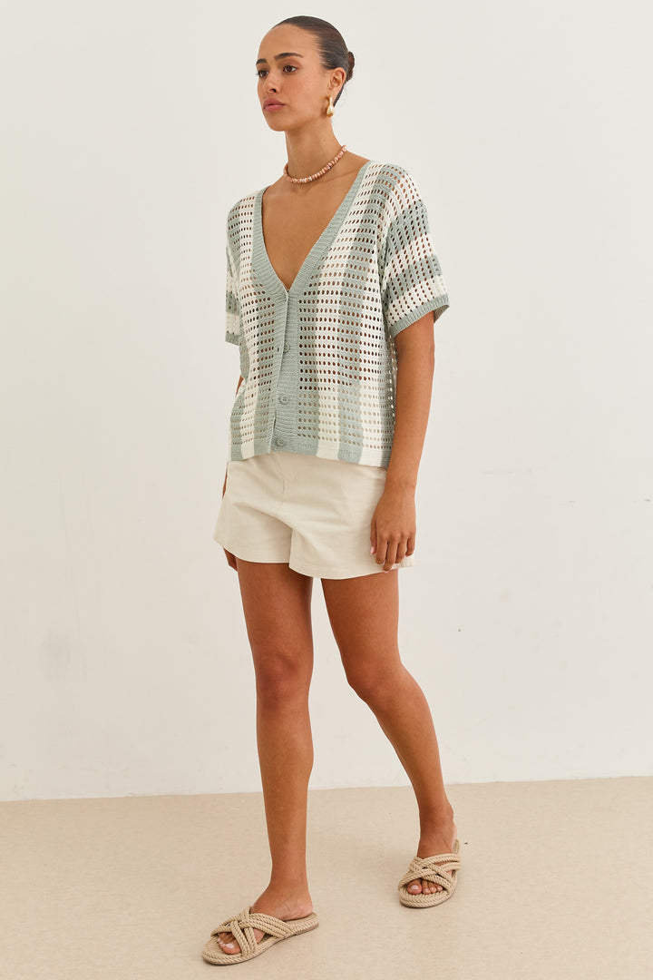 מכופתרת קרושה קלארו סטרייפס | ירוק/לבן