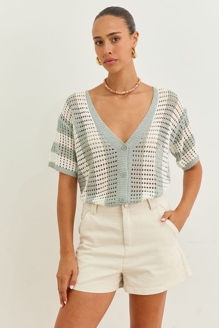 מכופתרת קרושה קלארו סטרייפס | ירוק/לבן