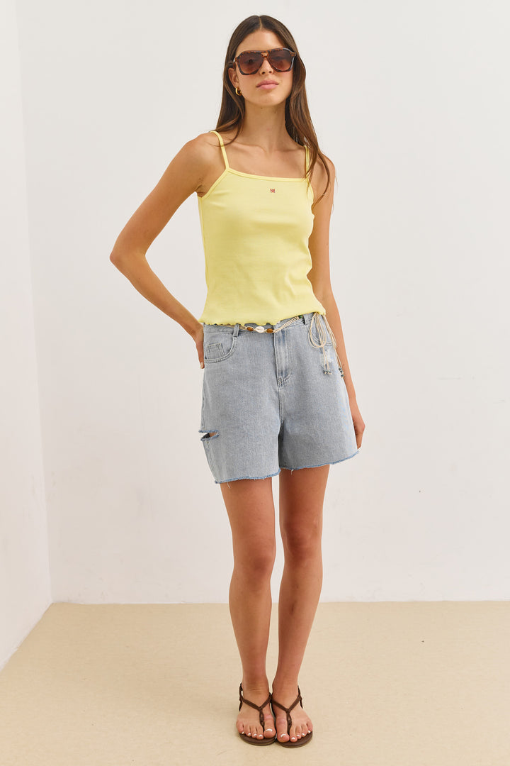 גופיית בייסיק מאי כתפיות דקות | צהוב