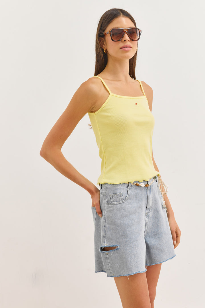 גופיית בייסיק מאי כתפיות דקות | צהוב