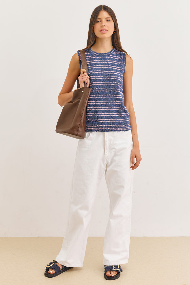 גופיית סריג לזלי סטרייפס | כחול/ורוד