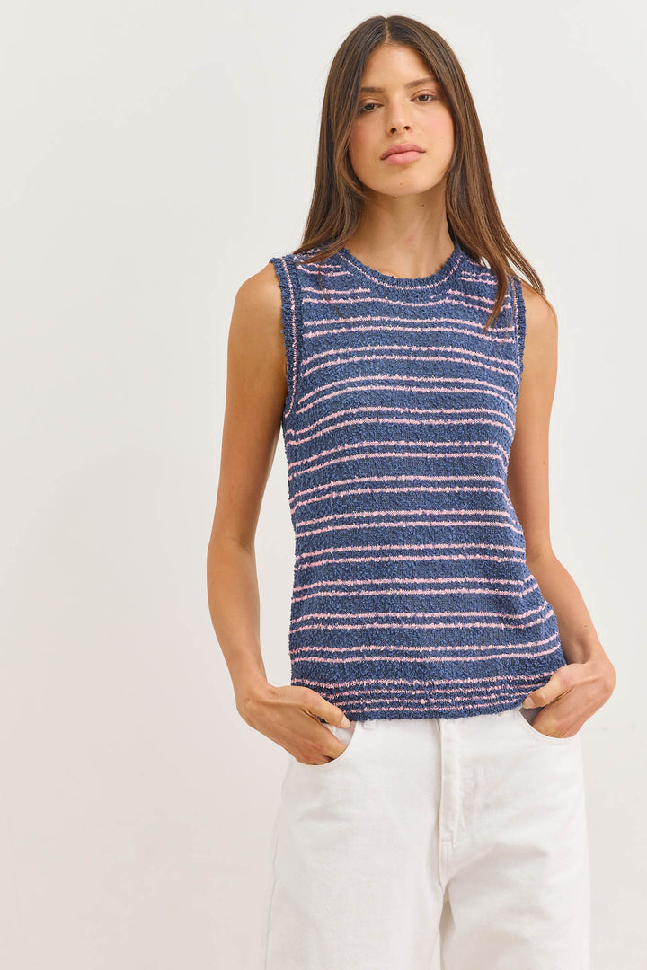 גופיית סריג לזלי סטרייפס | כחול/ורוד