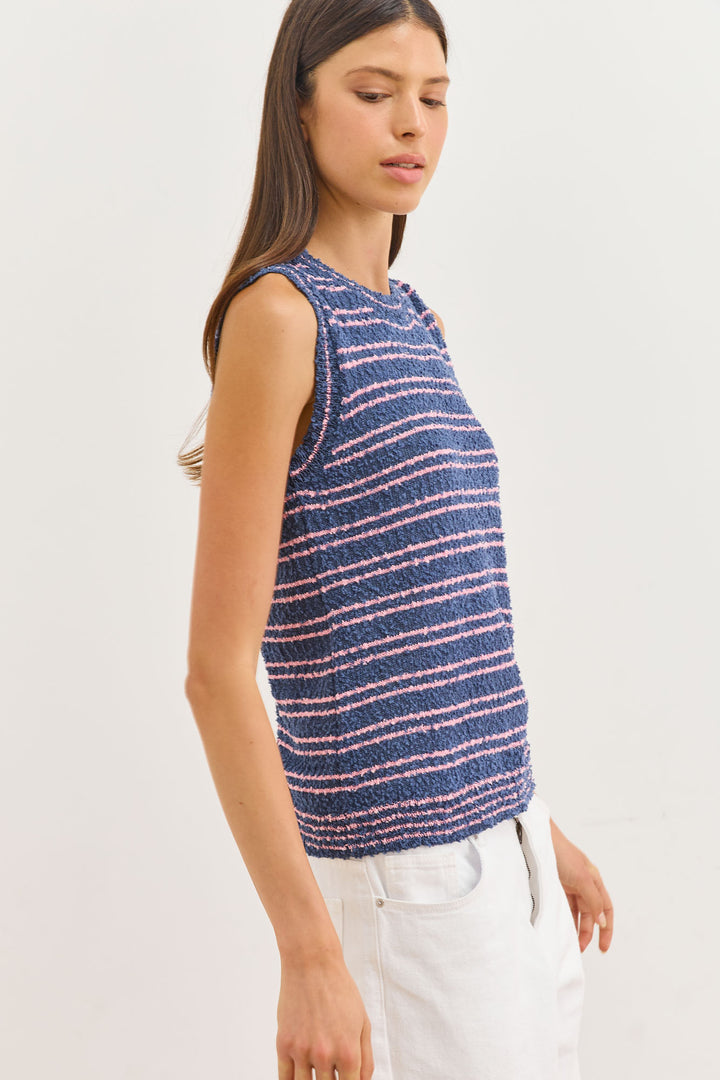 גופיית סריג לזלי סטרייפס | כחול/ורוד