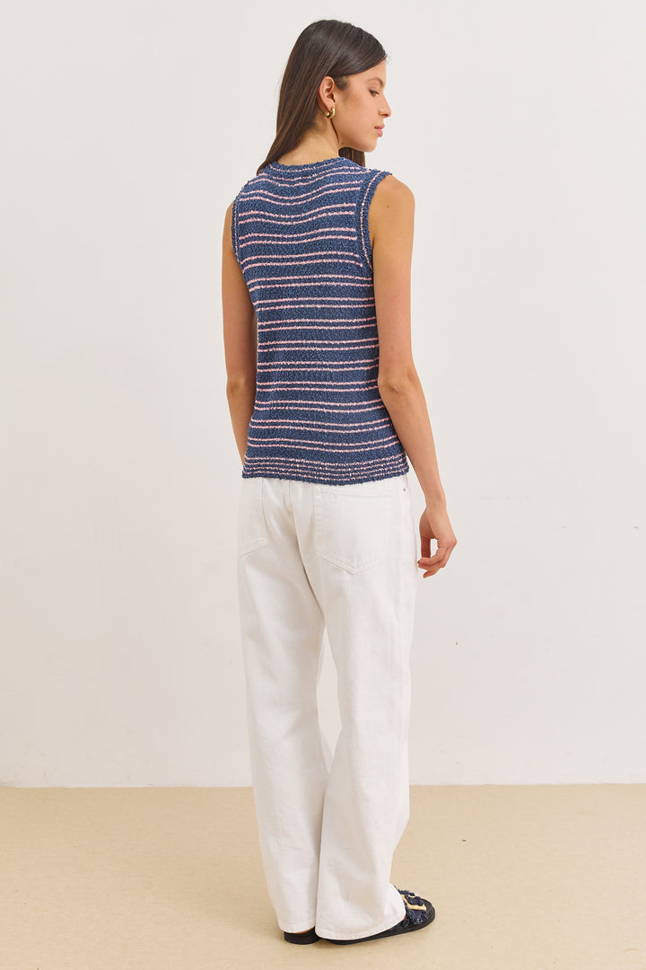 גופיית סריג לזלי סטרייפס | כחול/ורוד