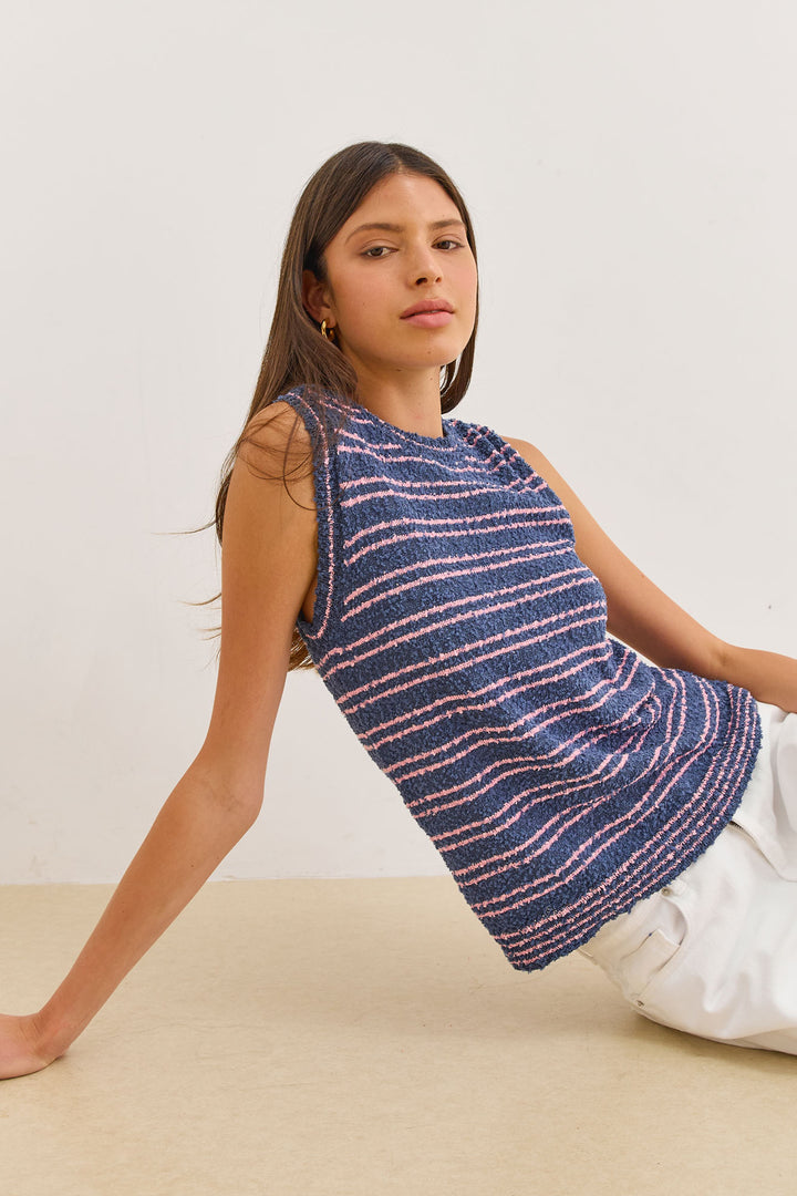 גופיית סריג לזלי סטרייפס | כחול/ורוד