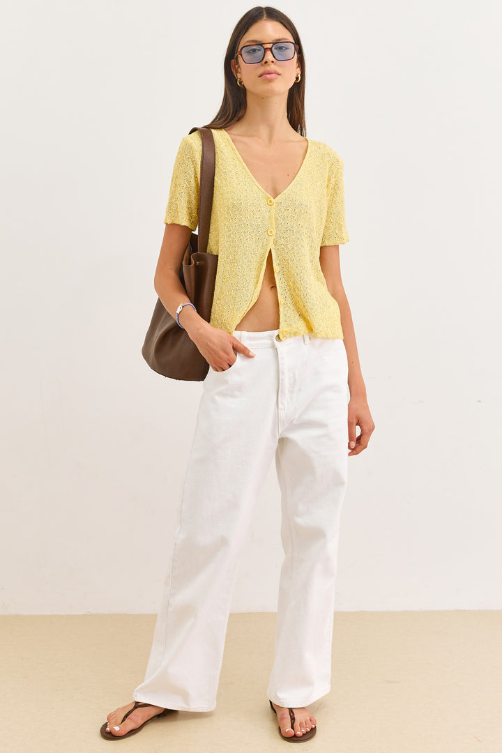 חולצת כפתורים ג'ולייט סריג דק | צהוב