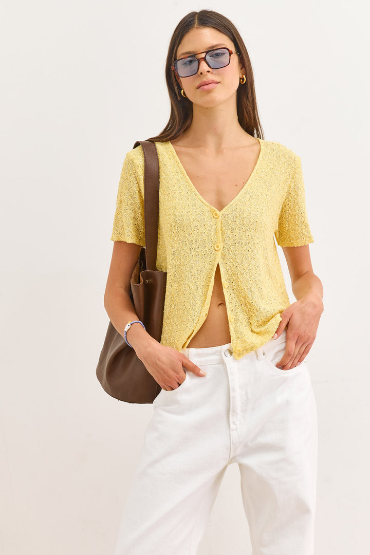 חולצת כפתורים ג'ולייט סריג דק | צהוב