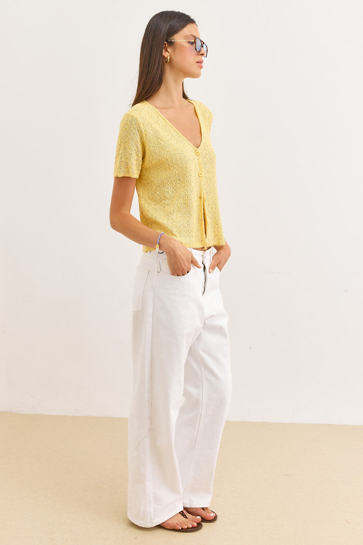 חולצת כפתורים ג'ולייט סריג דק | צהוב