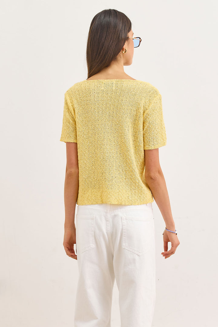 חולצת כפתורים ג'ולייט סריג דק | צהוב
