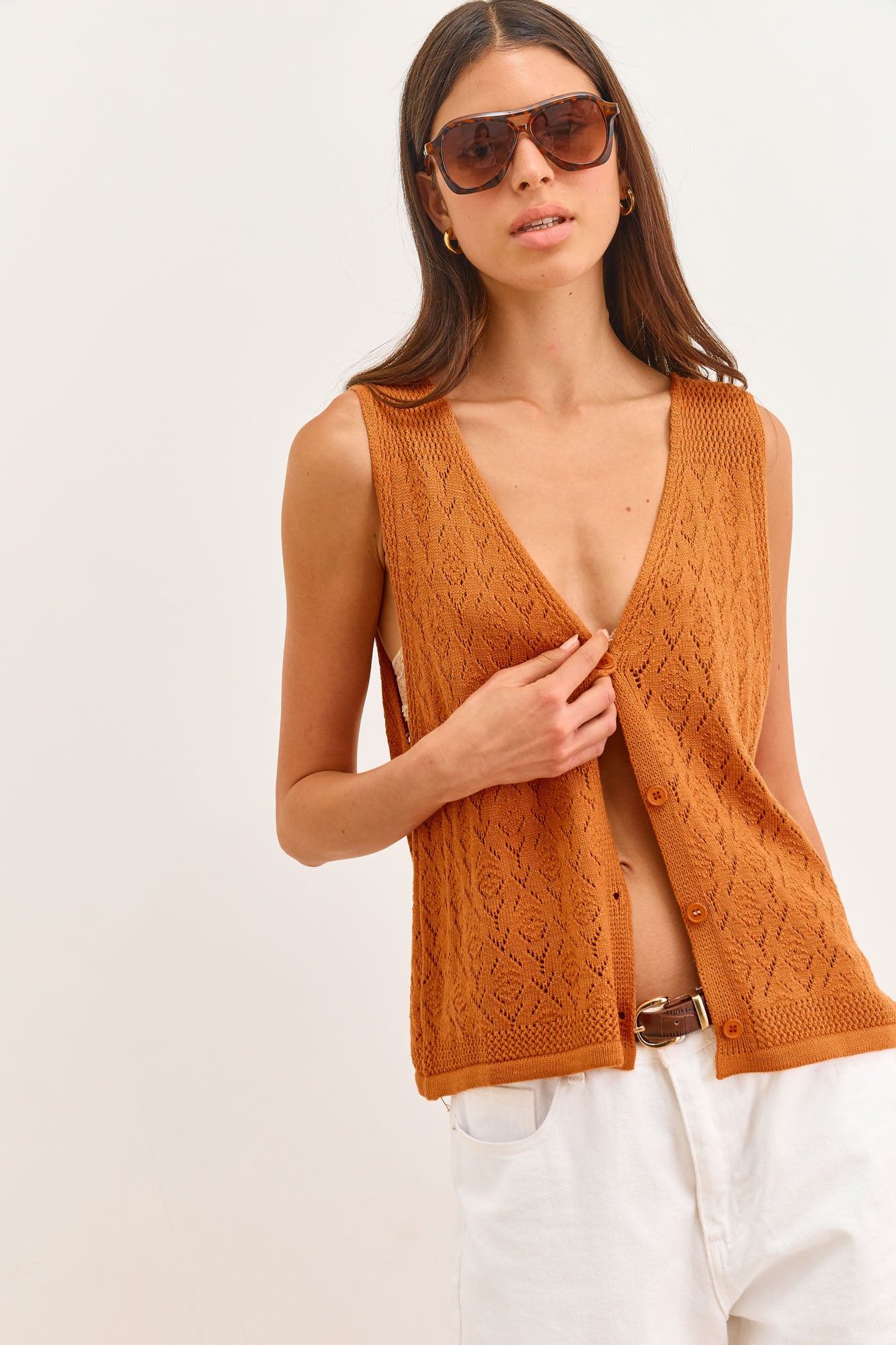 ווסט סריג לוקה עם טקסטורה | כתום