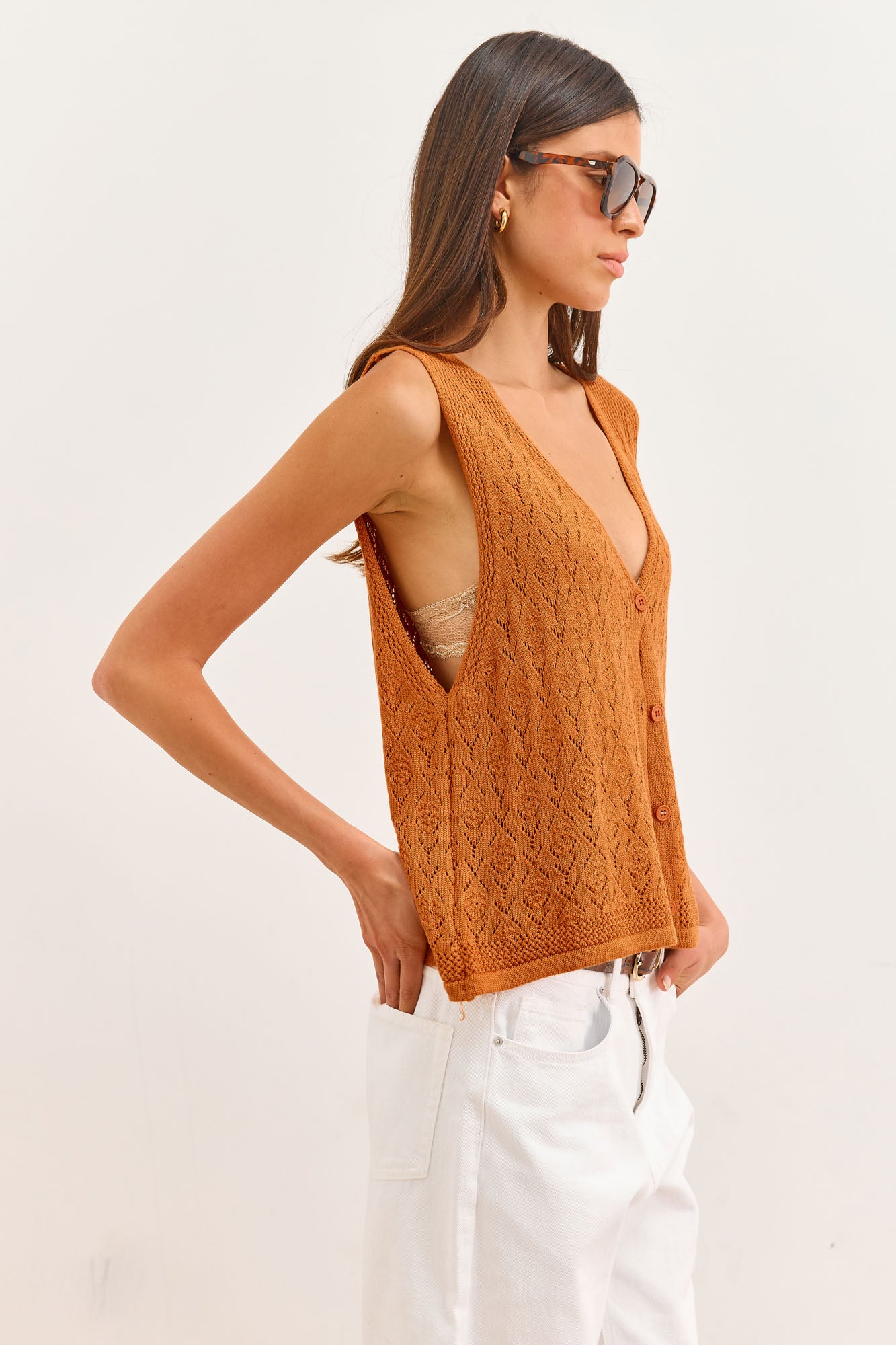 ווסט סריג לוקה עם טקסטורה | כתום