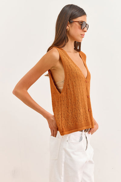 ווסט סריג לוקה עם טקסטורה | כתום