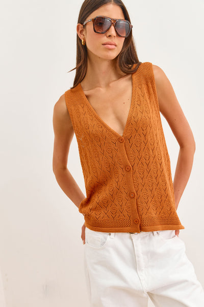 ווסט סריג לוקה עם טקסטורה | כתום