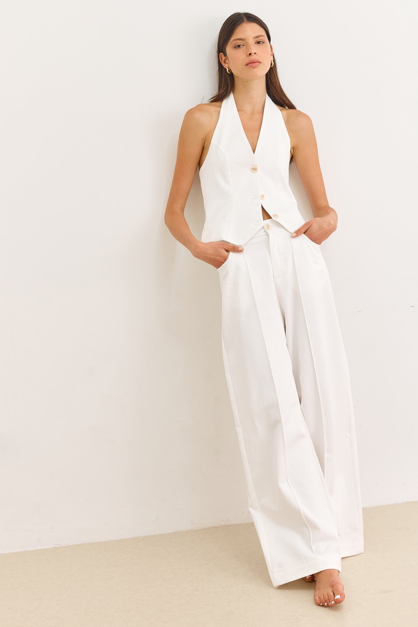 מכנסי אודיה גזרה רחבה | לבן